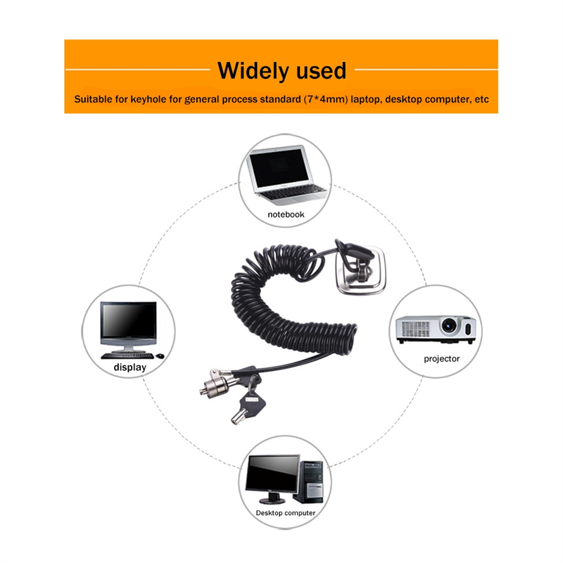 Cable Lock Laptop - Laptop-Computer-Schloss, Laptop-Schloss, Diebstahlsicherung, universelles einziehbares Federseil,