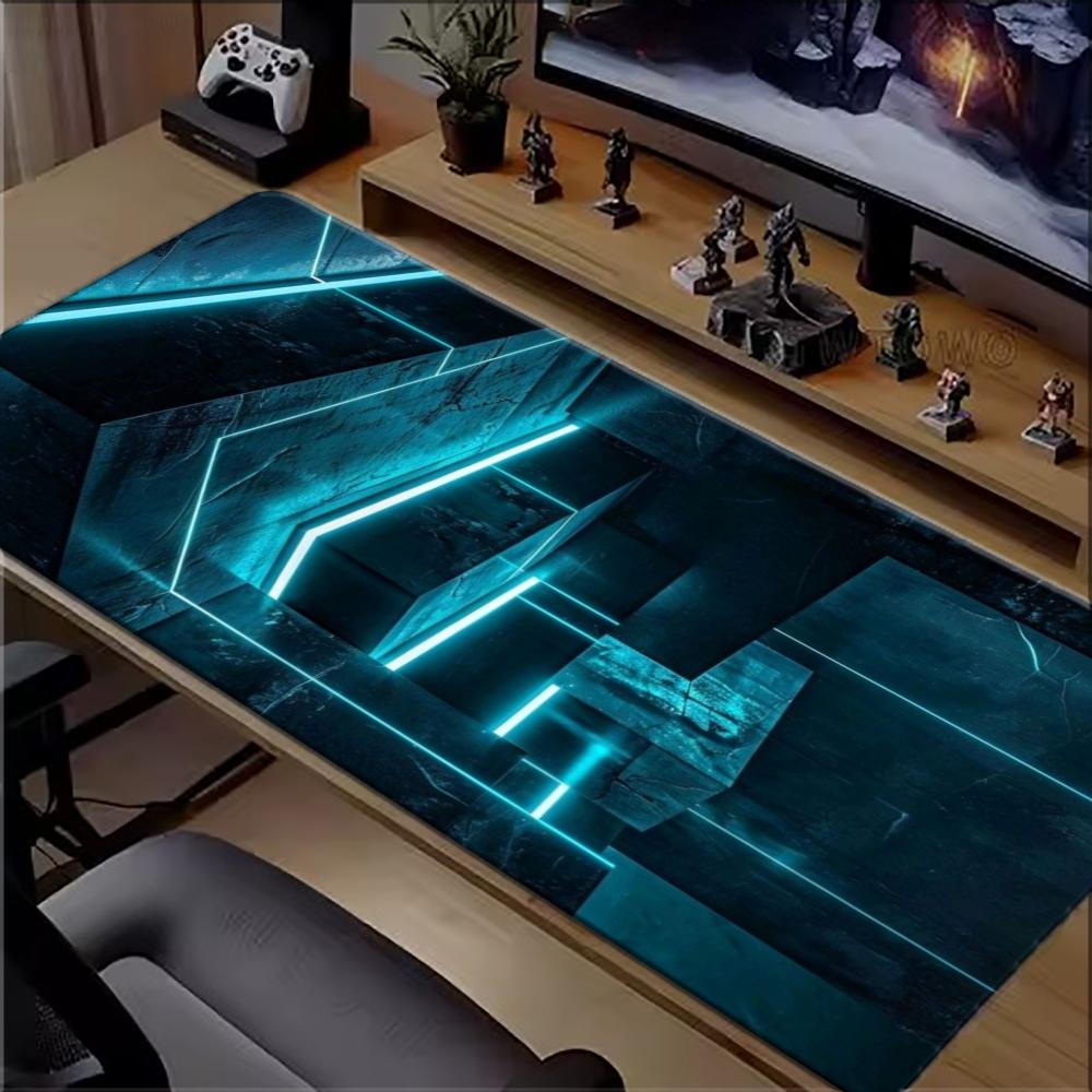 Office Tech Desk - Cyan Neon Tech Geometrisches Großes Gaming-Mauspad